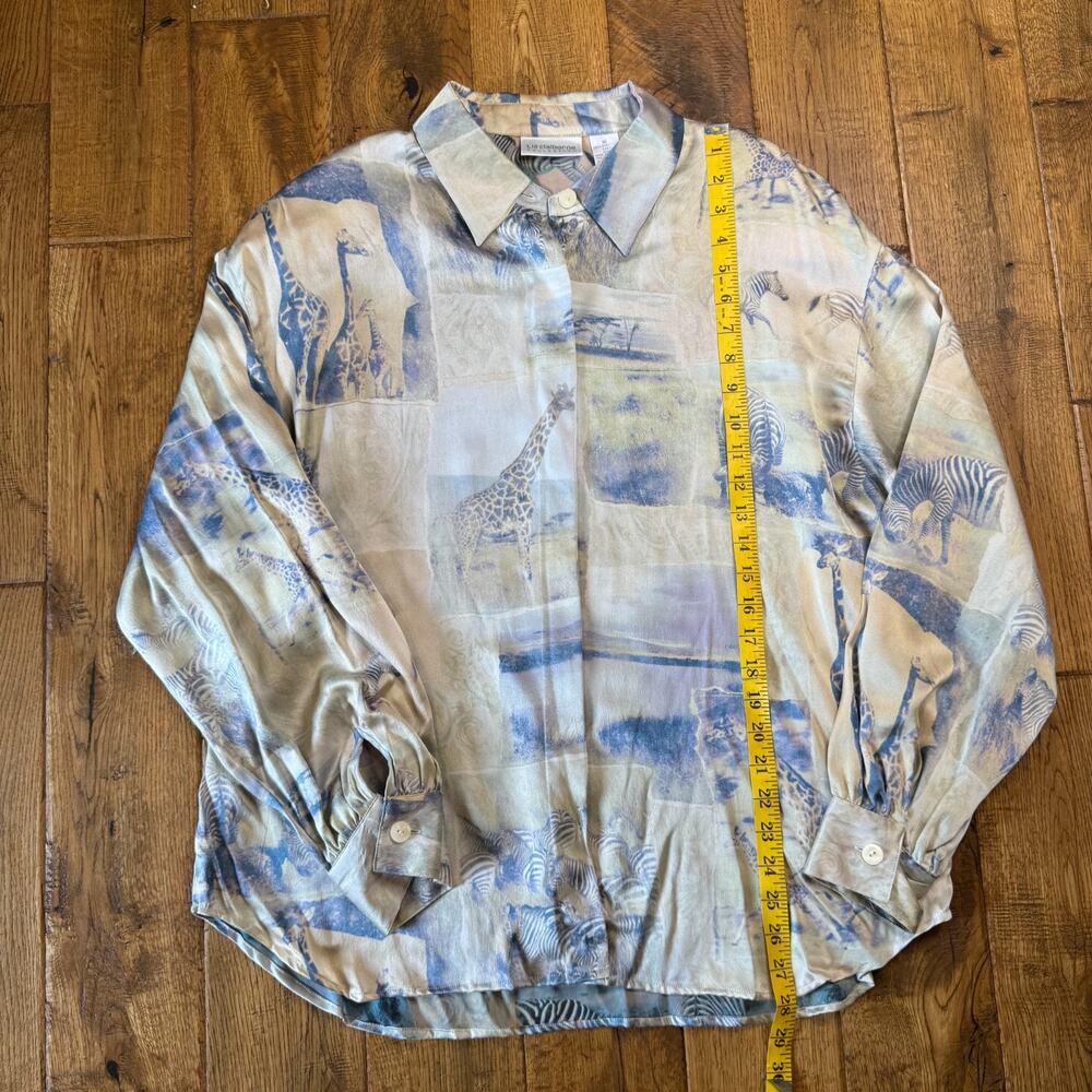 Liz Claiborne Button Down Shirt Blouse VTG Animal Safari 100% Silk Womens Sz 16 - Picture 3 of 5